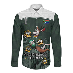 Custom South Africa Rugby Long Sleeve Button Shirt Springboks 4th Champions World Cup Proud Bokke