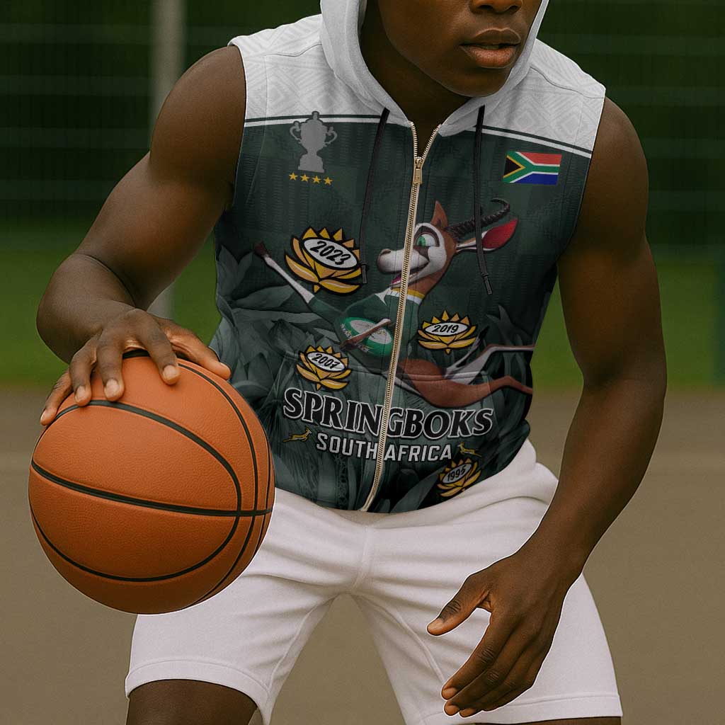Custom South Africa Rugby Sleeveless Zip Hoodie Springboks 4th Champions World Cup Proud Bokke - African Pride