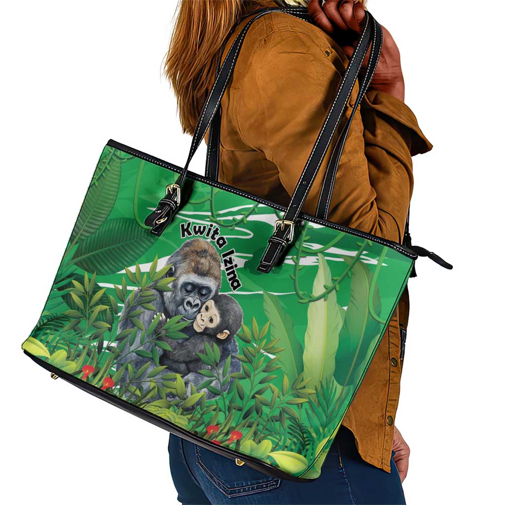 Rwanda Kwita Izina 2025 Leather Tote Bag Gorilla Naming Day - African Pride