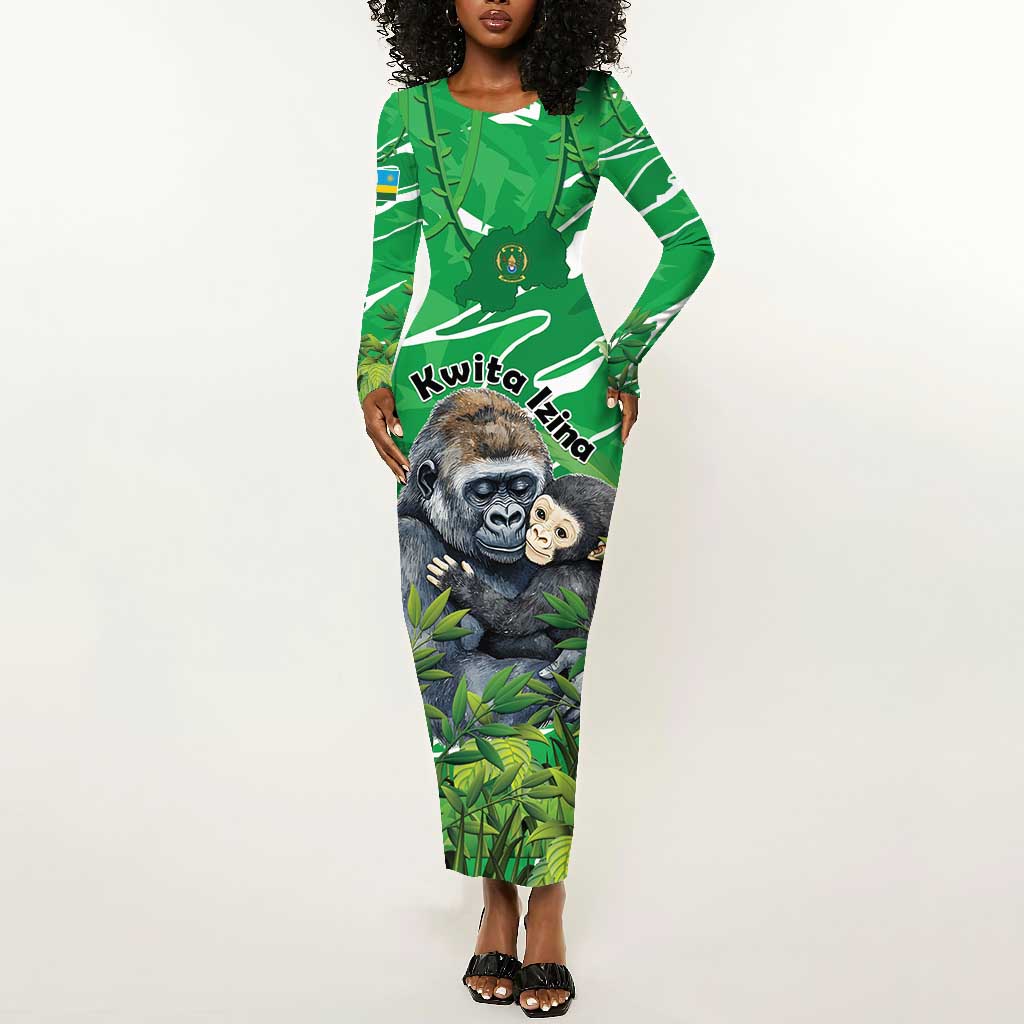 Personalized Rwanda Kwita Izina 2025 Long Sleeve Bodycon Dress Gorilla Naming Day - African Pride