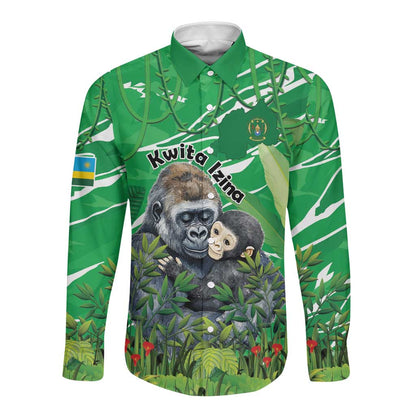 Personalized Rwanda Kwita Izina 2025 Long Sleeve Button Shirt Gorilla Naming Day - African Pride