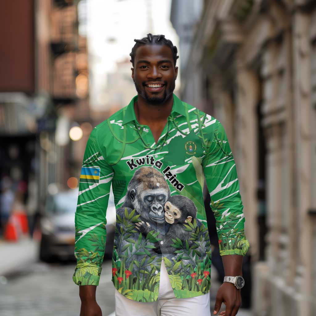 Personalized Rwanda Kwita Izina 2025 Long Sleeve Button Shirt Gorilla Naming Day - African Pride
