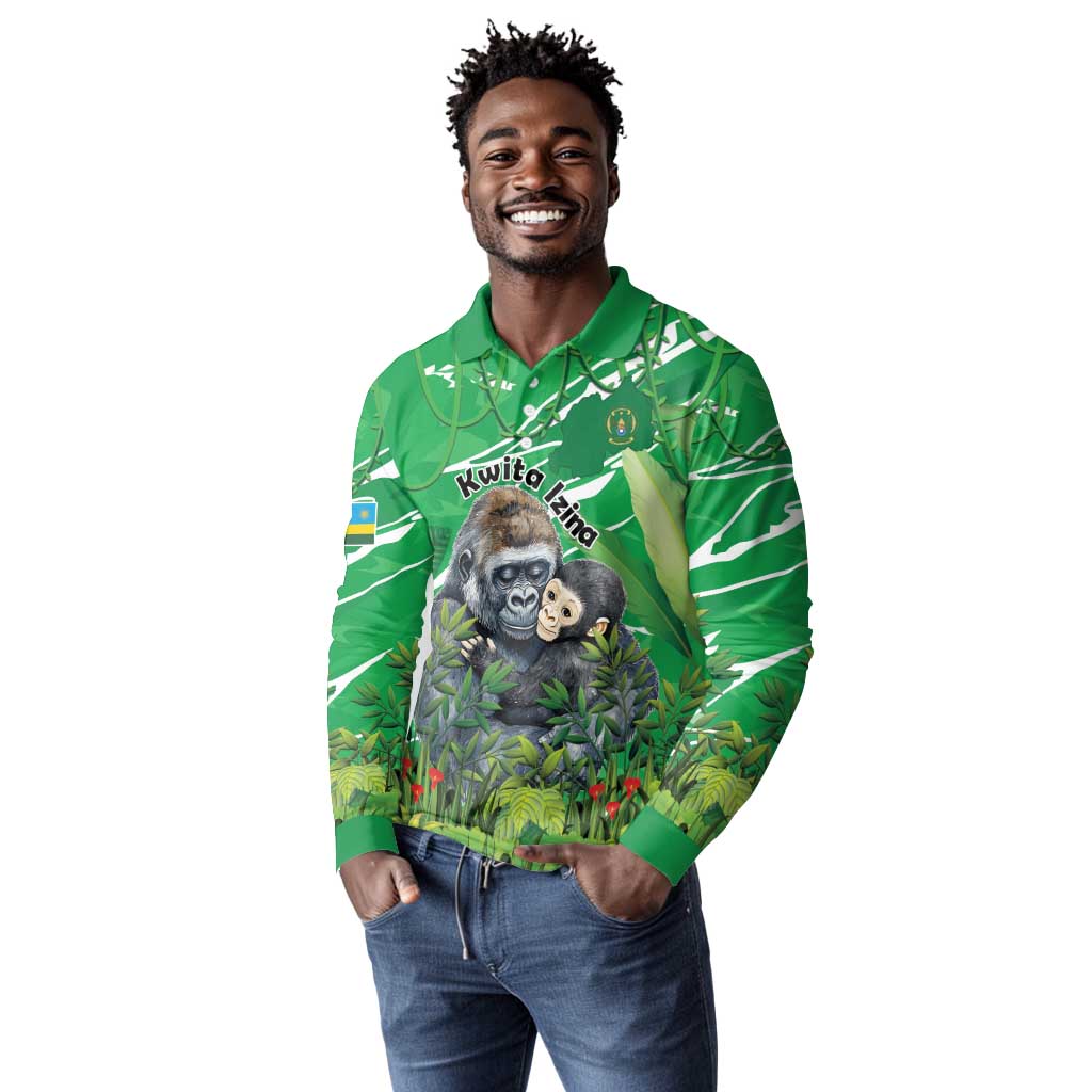 Personalized Rwanda Kwita Izina 2025 Long Sleeve Polo Shirt Gorilla Naming Day - African Pride