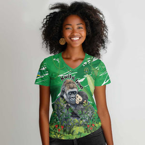 Personalized Rwanda Kwita Izina 2025 Women V-Neck T-Shirt Gorilla Naming Day - African Pride