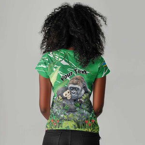 Personalized Rwanda Kwita Izina 2025 Women V-Neck T-Shirt Gorilla Naming Day - African Pride