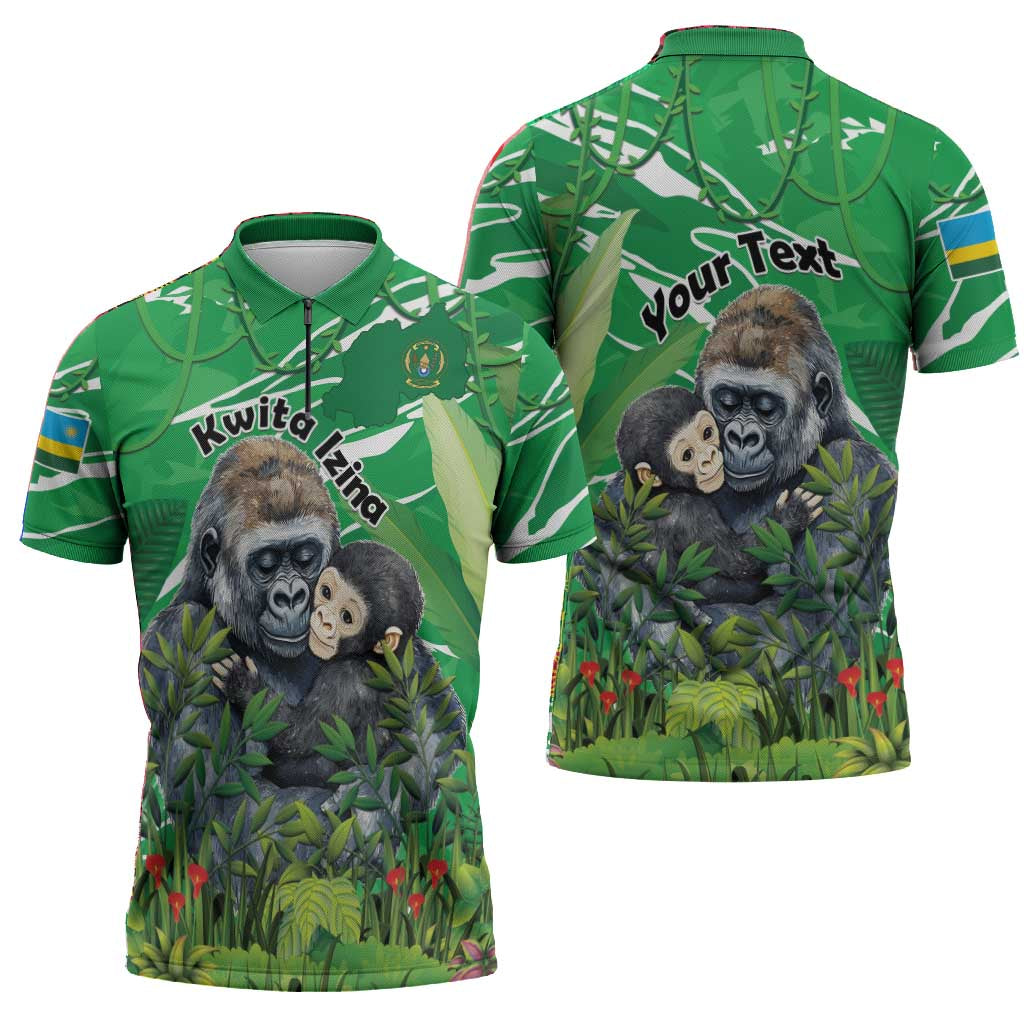 Personalized Rwanda Kwita Izina Zipper Polo Shirt Name a Gorilla - Save a Species