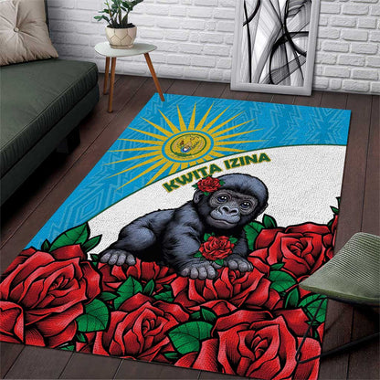 Rwanda’s Gorilla Naming Area Rug Baby Gorilla Coat Of Arms With Red Rose - African Pride