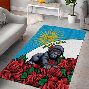Rwanda’s Gorilla Naming Area Rug Baby Gorilla Coat Of Arms With Red Rose - African Pride