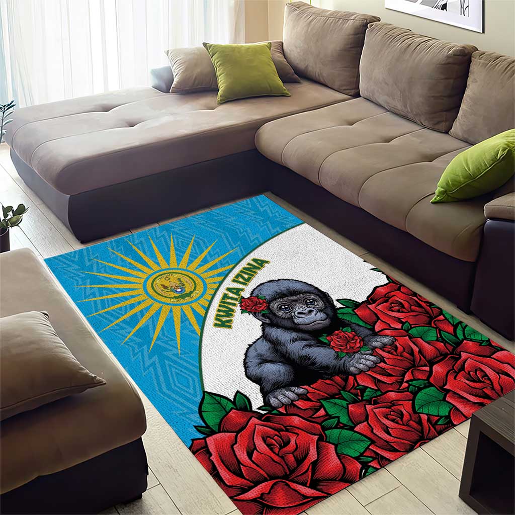 Rwanda’s Gorilla Naming Area Rug Baby Gorilla Coat Of Arms With Red Rose - African Pride