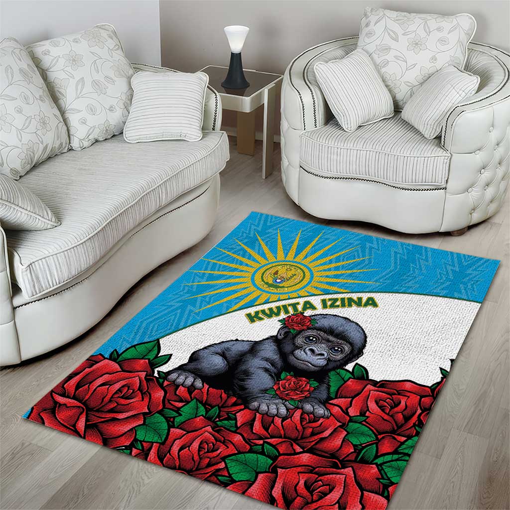 Rwanda’s Gorilla Naming Area Rug Baby Gorilla Coat Of Arms With Red Rose - African Pride