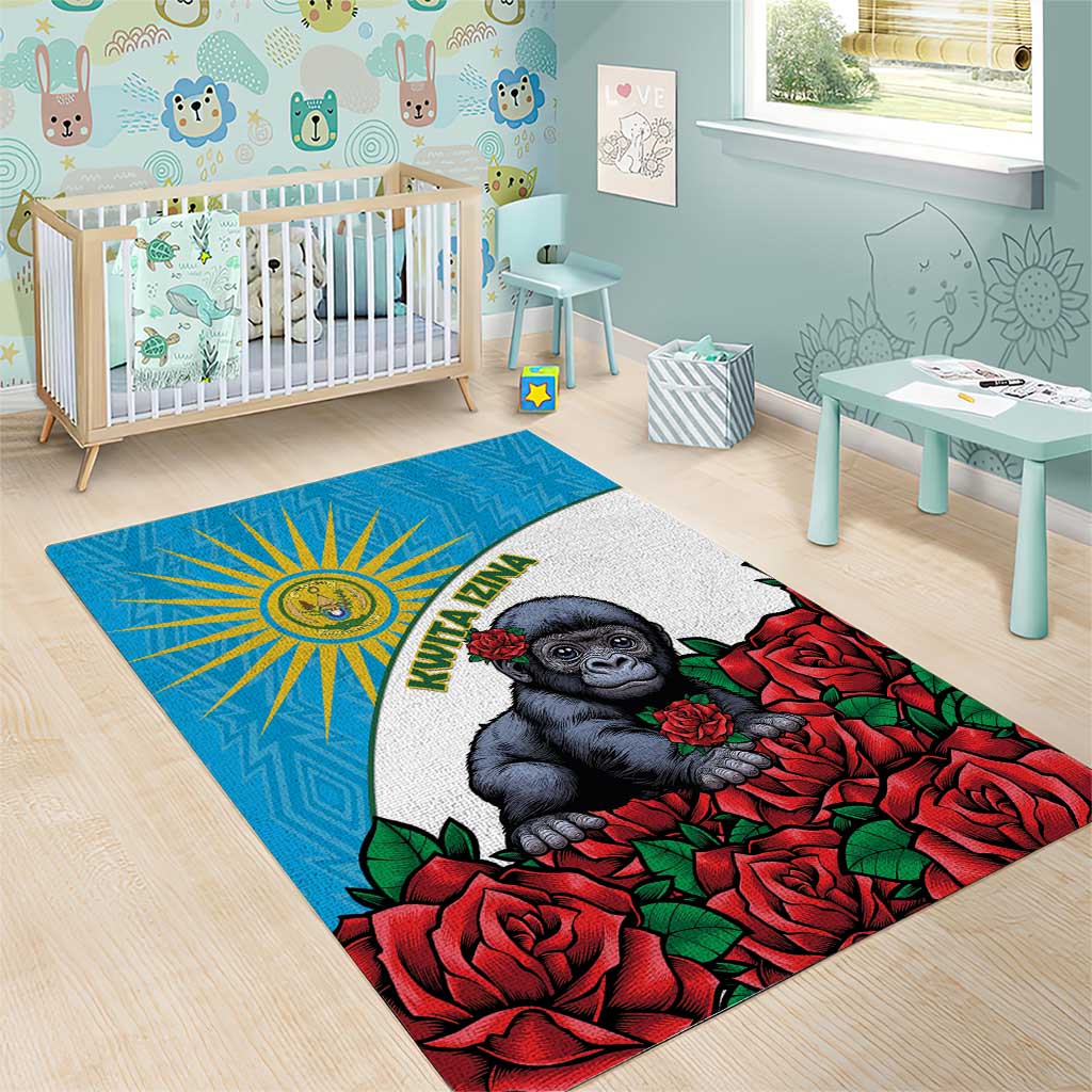 Rwanda’s Gorilla Naming Area Rug Baby Gorilla Coat Of Arms With Red Rose - African Pride