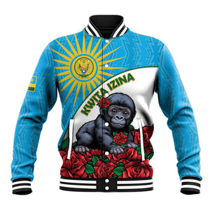 Personalized Rwanda’s Gorilla Naming Baseball Jacket Baby Gorilla Coat Of Arms With Red Rose - African Pride