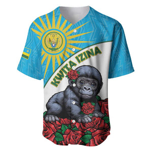 Personalized Rwanda’s Gorilla Naming Baseball Jersey Baby Gorilla Coat Of Arms With Red Rose - African Pride