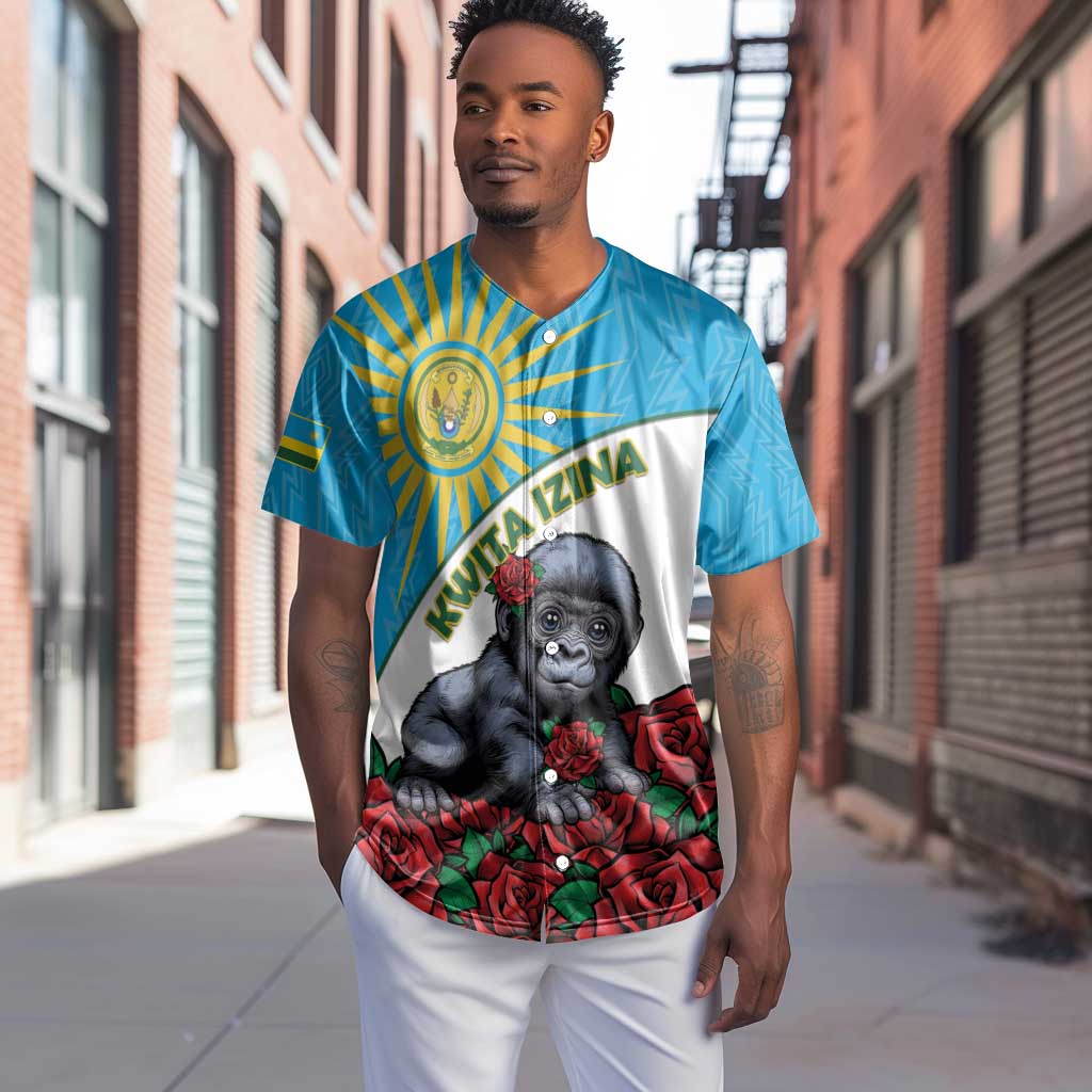 Personalized Rwanda’s Gorilla Naming Baseball Jersey Baby Gorilla Coat Of Arms With Red Rose - African Pride
