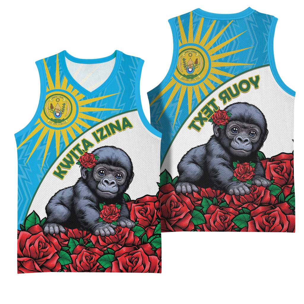 Personalized Rwanda’s Gorilla Naming Basketball Jersey Baby Gorilla Coat Of Arms With Red Rose - African Pride