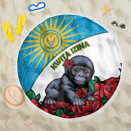 Rwanda’s Gorilla Naming Beach Blanket Baby Gorilla Coat Of Arms With Red Rose - African Pride