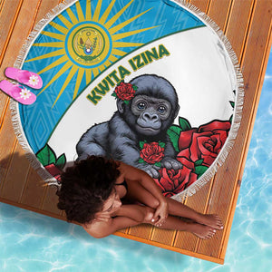 Rwanda’s Gorilla Naming Beach Blanket Baby Gorilla Coat Of Arms With Red Rose - African Pride