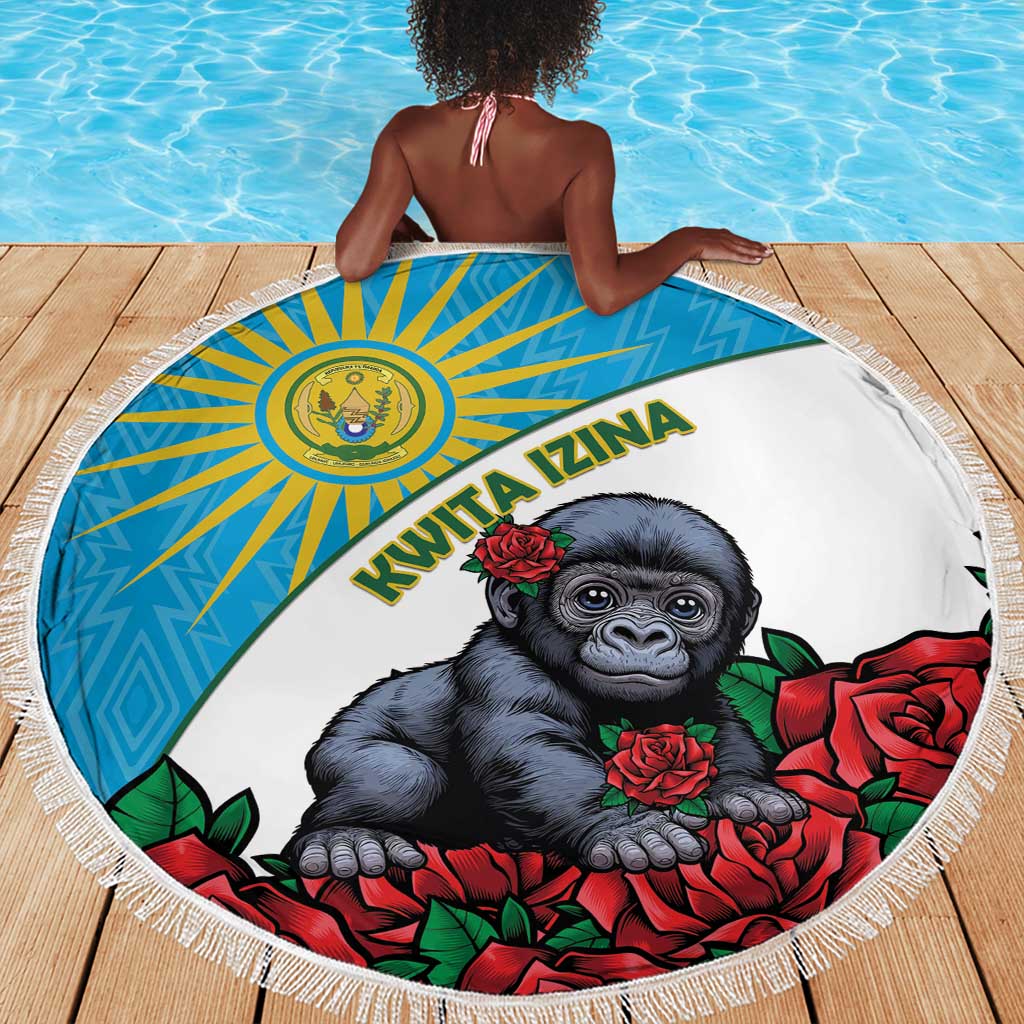 Rwanda’s Gorilla Naming Beach Blanket Baby Gorilla Coat Of Arms With Red Rose - African Pride