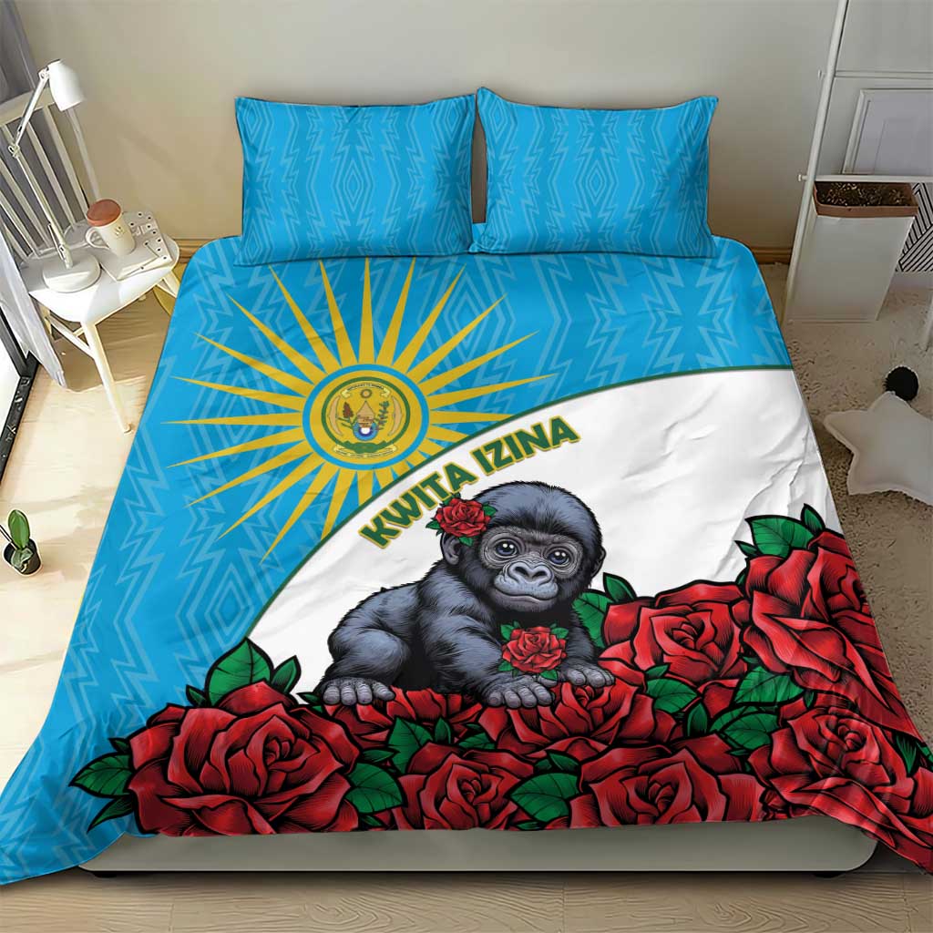 Rwanda’s Gorilla Naming Bedding Set Baby Gorilla Coat Of Arms With Red Rose - African Pride