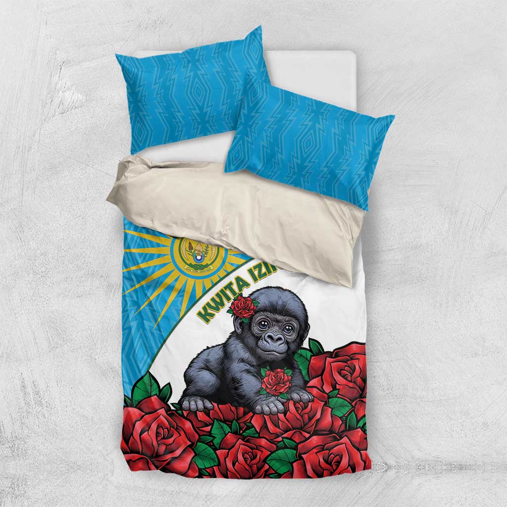 Rwanda’s Gorilla Naming Bedding Set Baby Gorilla Coat Of Arms With Red Rose - African Pride
