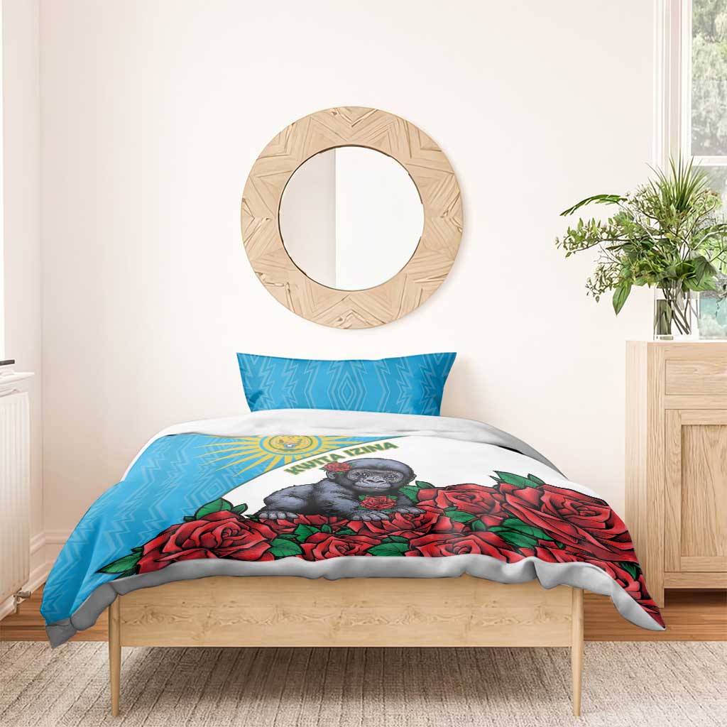 Rwanda’s Gorilla Naming Bedding Set Baby Gorilla Coat Of Arms With Red Rose - African Pride
