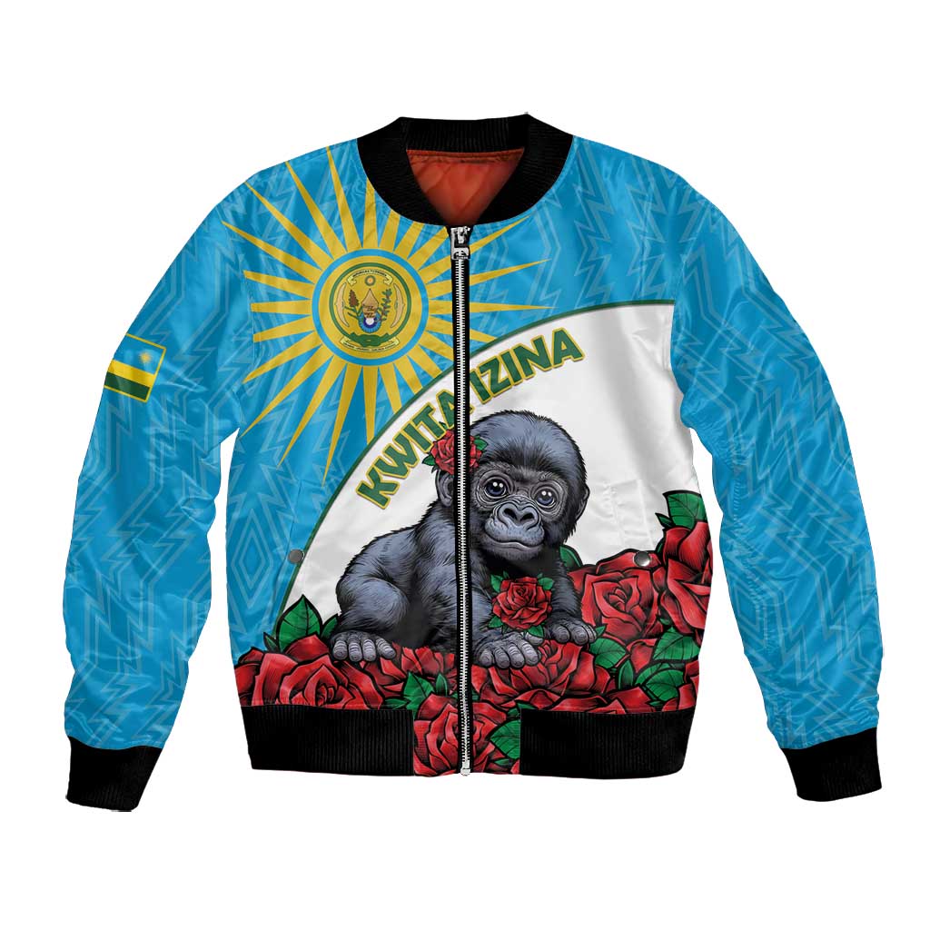 Personalized Rwanda’s Gorilla Naming Bomber Jacket Baby Gorilla Coat Of Arms With Red Rose - African Pride