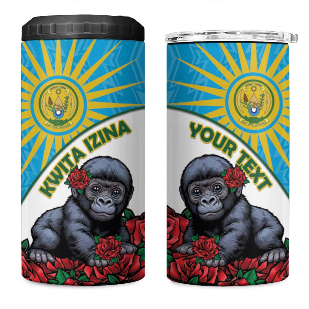 Personalized Rwanda’s Gorilla Naming 4 in 1 Can Cooler Tumbler Baby Gorilla Coat Of Arms With Red Rose - African Pride