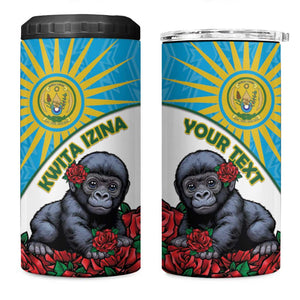 Personalized Rwanda’s Gorilla Naming 4 in 1 Can Cooler Tumbler Baby Gorilla Coat Of Arms With Red Rose - African Pride