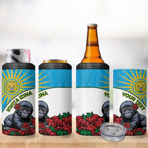 Personalized Rwanda’s Gorilla Naming 4 in 1 Can Cooler Tumbler Baby Gorilla Coat Of Arms With Red Rose - African Pride