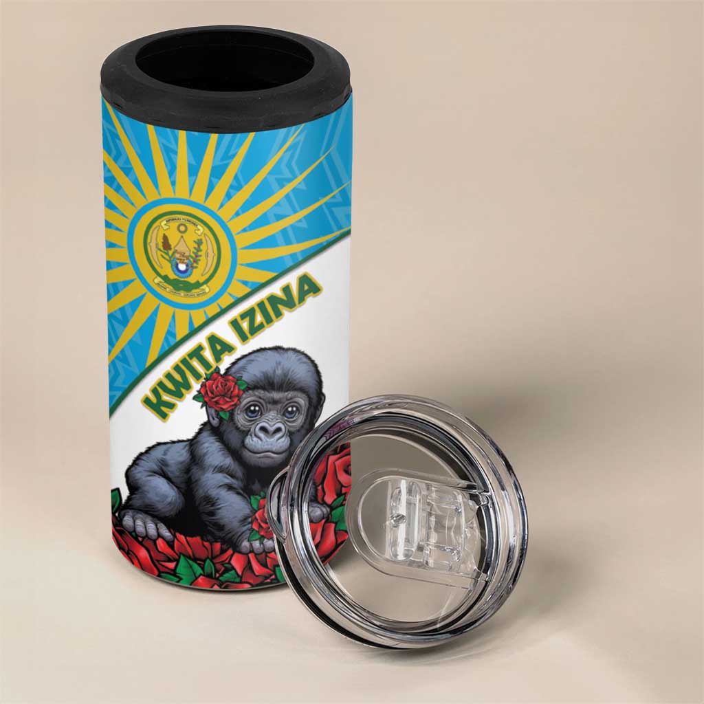 Personalized Rwanda’s Gorilla Naming 4 in 1 Can Cooler Tumbler Baby Gorilla Coat Of Arms With Red Rose - African Pride