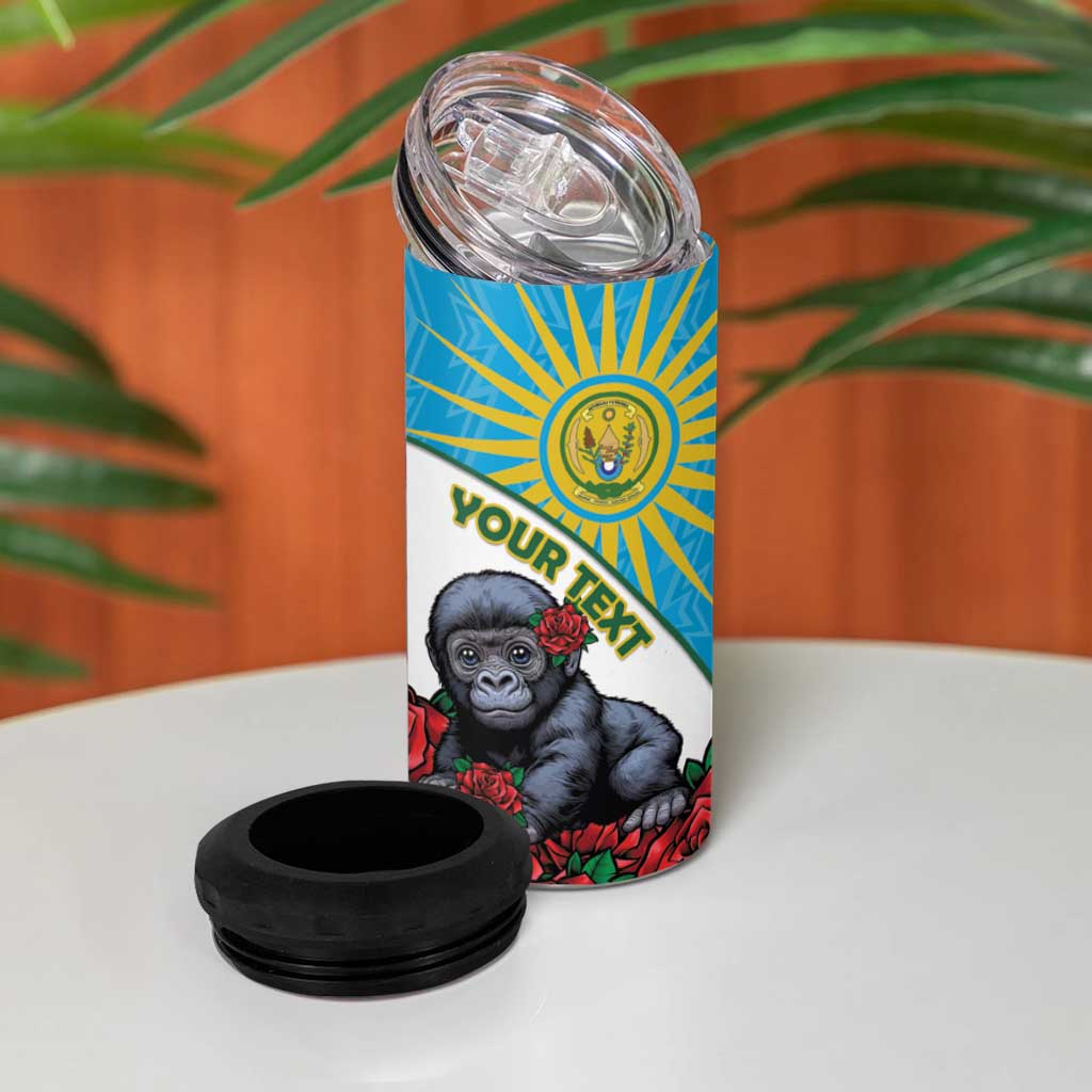 Personalized Rwanda’s Gorilla Naming 4 in 1 Can Cooler Tumbler Baby Gorilla Coat Of Arms With Red Rose - African Pride