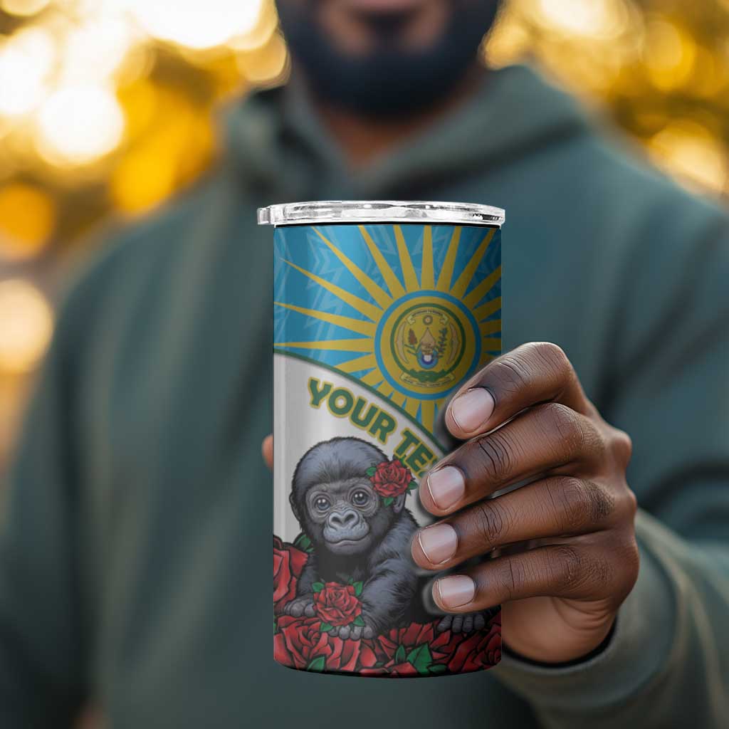 Personalized Rwanda’s Gorilla Naming 4 in 1 Can Cooler Tumbler Baby Gorilla Coat Of Arms With Red Rose - African Pride