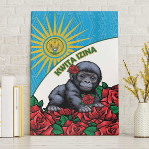Rwanda’s Gorilla Naming Canvas Wall Art Baby Gorilla Coat Of Arms With Red Rose - African Pride
