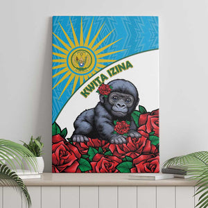 Rwanda’s Gorilla Naming Canvas Wall Art Baby Gorilla Coat Of Arms With Red Rose - African Pride