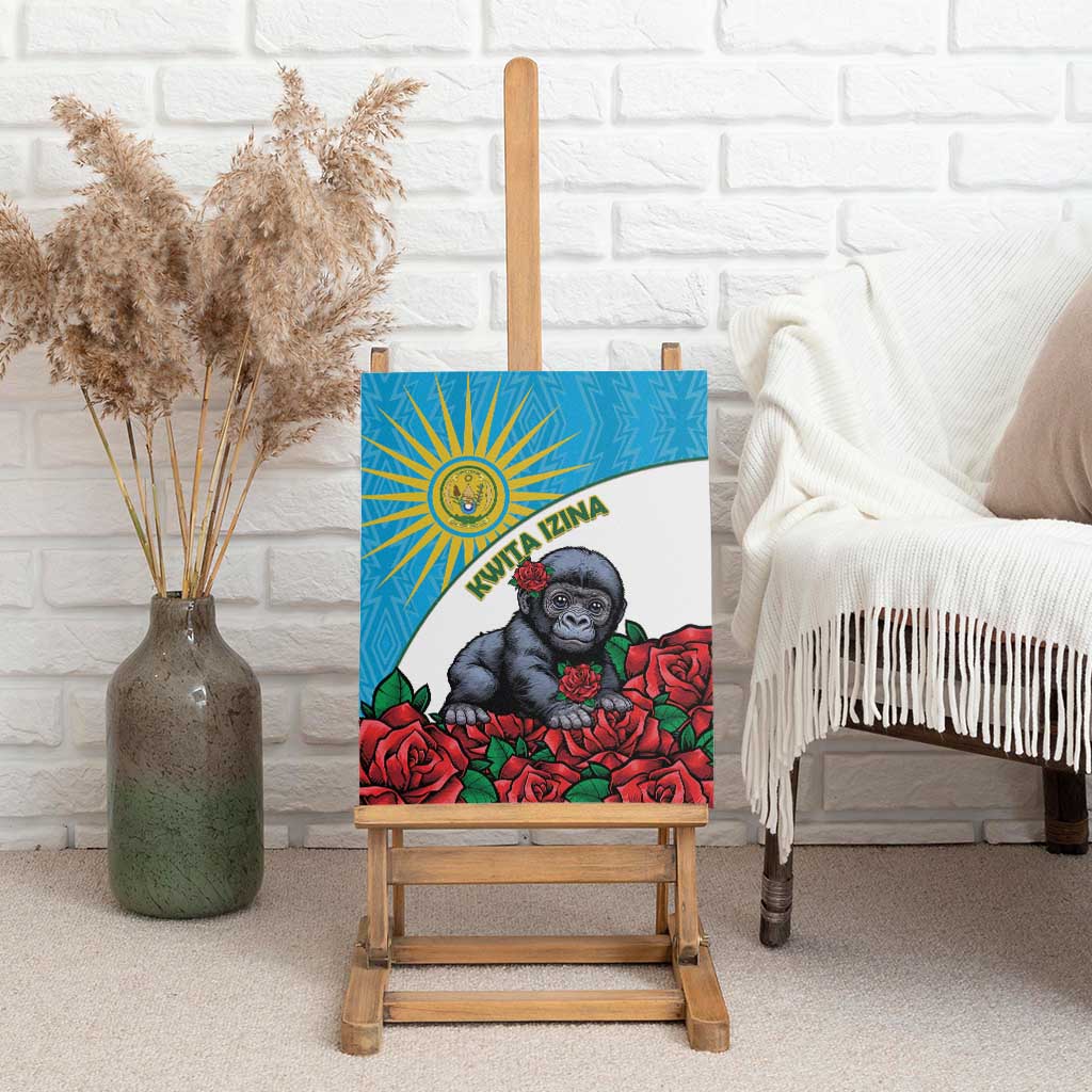 Rwanda’s Gorilla Naming Canvas Wall Art Baby Gorilla Coat Of Arms With Red Rose - African Pride