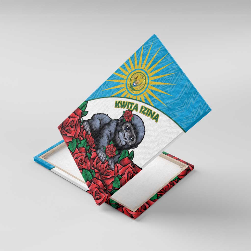 Rwanda’s Gorilla Naming Canvas Wall Art Baby Gorilla Coat Of Arms With Red Rose - African Pride