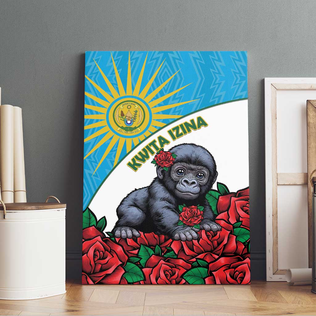Rwanda’s Gorilla Naming Canvas Wall Art Baby Gorilla Coat Of Arms With Red Rose - African Pride