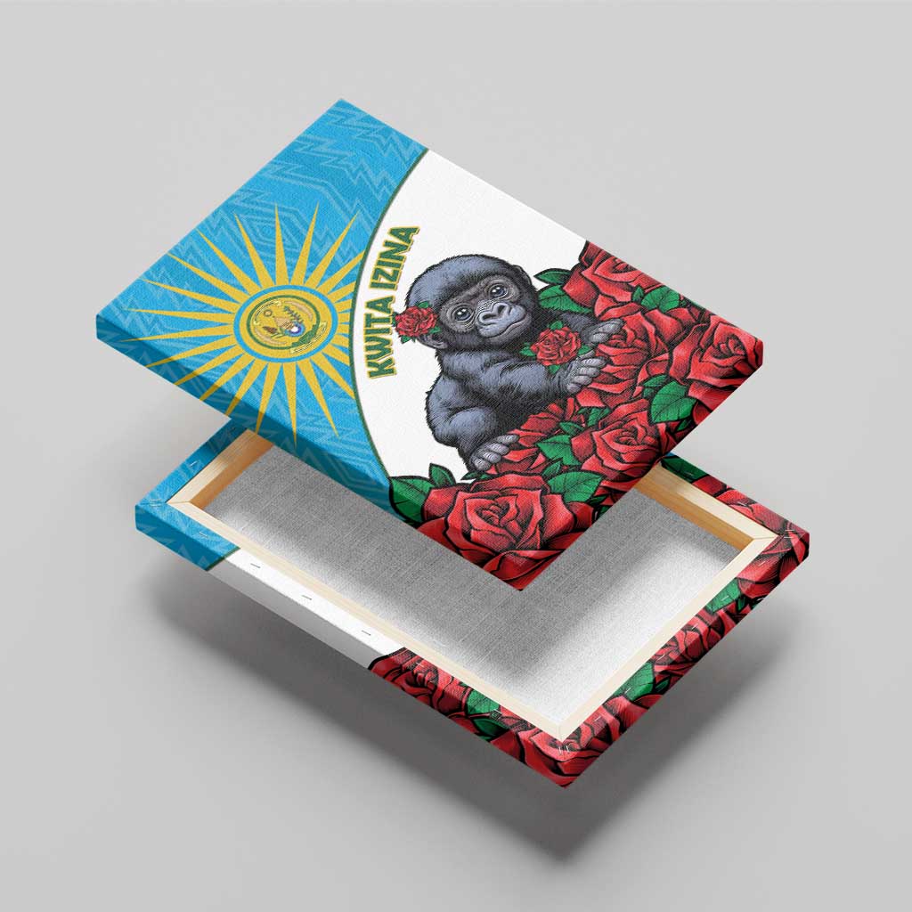 Rwanda’s Gorilla Naming Canvas Wall Art Baby Gorilla Coat Of Arms With Red Rose - African Pride