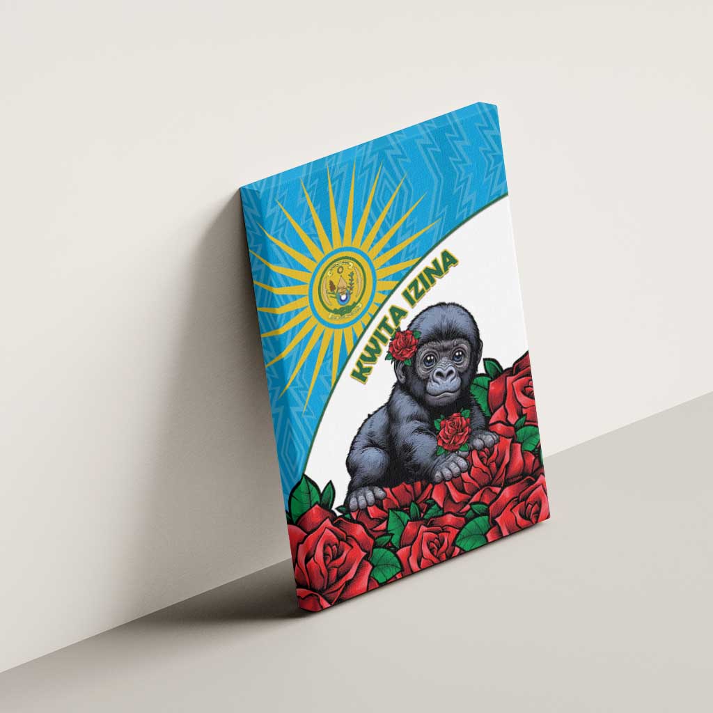 Rwanda’s Gorilla Naming Canvas Wall Art Baby Gorilla Coat Of Arms With Red Rose - African Pride