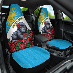 Rwanda’s Gorilla Naming Car Seat Cover Baby Gorilla Coat Of Arms With Red Rose - African Pride