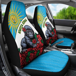 Rwanda’s Gorilla Naming Car Seat Cover Baby Gorilla Coat Of Arms With Red Rose - African Pride