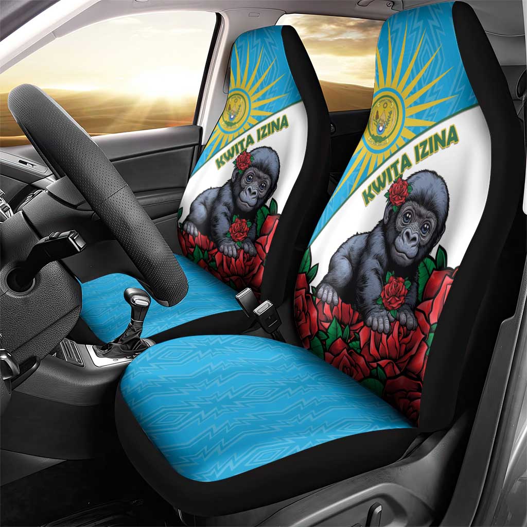 Rwanda’s Gorilla Naming Car Seat Cover Baby Gorilla Coat Of Arms With Red Rose - African Pride