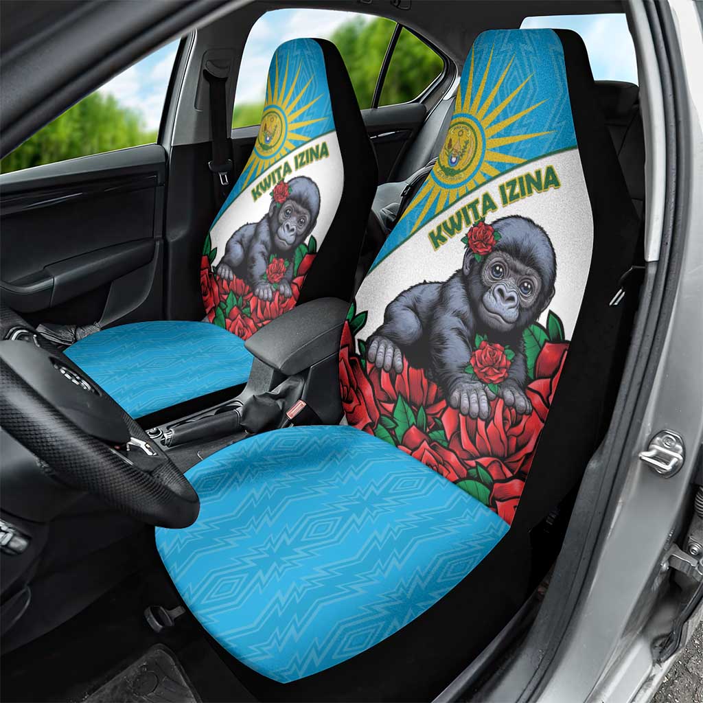 Rwanda’s Gorilla Naming Car Seat Cover Baby Gorilla Coat Of Arms With Red Rose - African Pride