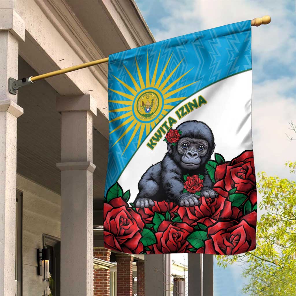 Rwanda’s Gorilla Naming Garden Flag Baby Gorilla Coat Of Arms With Red Rose - African Pride