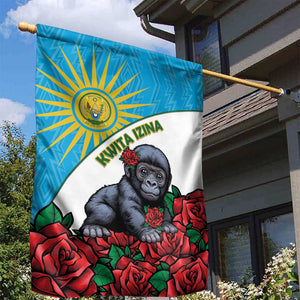Rwanda’s Gorilla Naming Garden Flag Baby Gorilla Coat Of Arms With Red Rose - African Pride