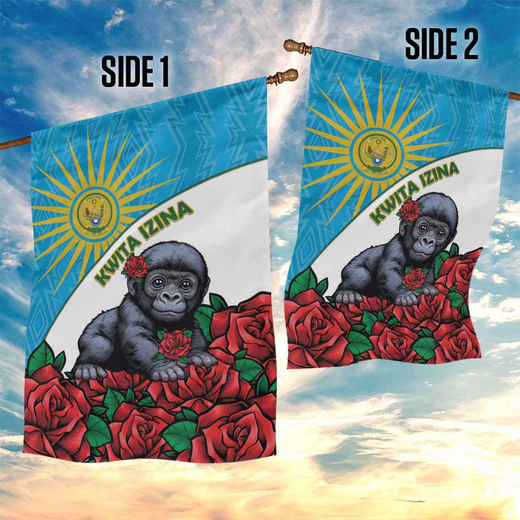Rwanda’s Gorilla Naming Garden Flag Baby Gorilla Coat Of Arms With Red Rose - African Pride