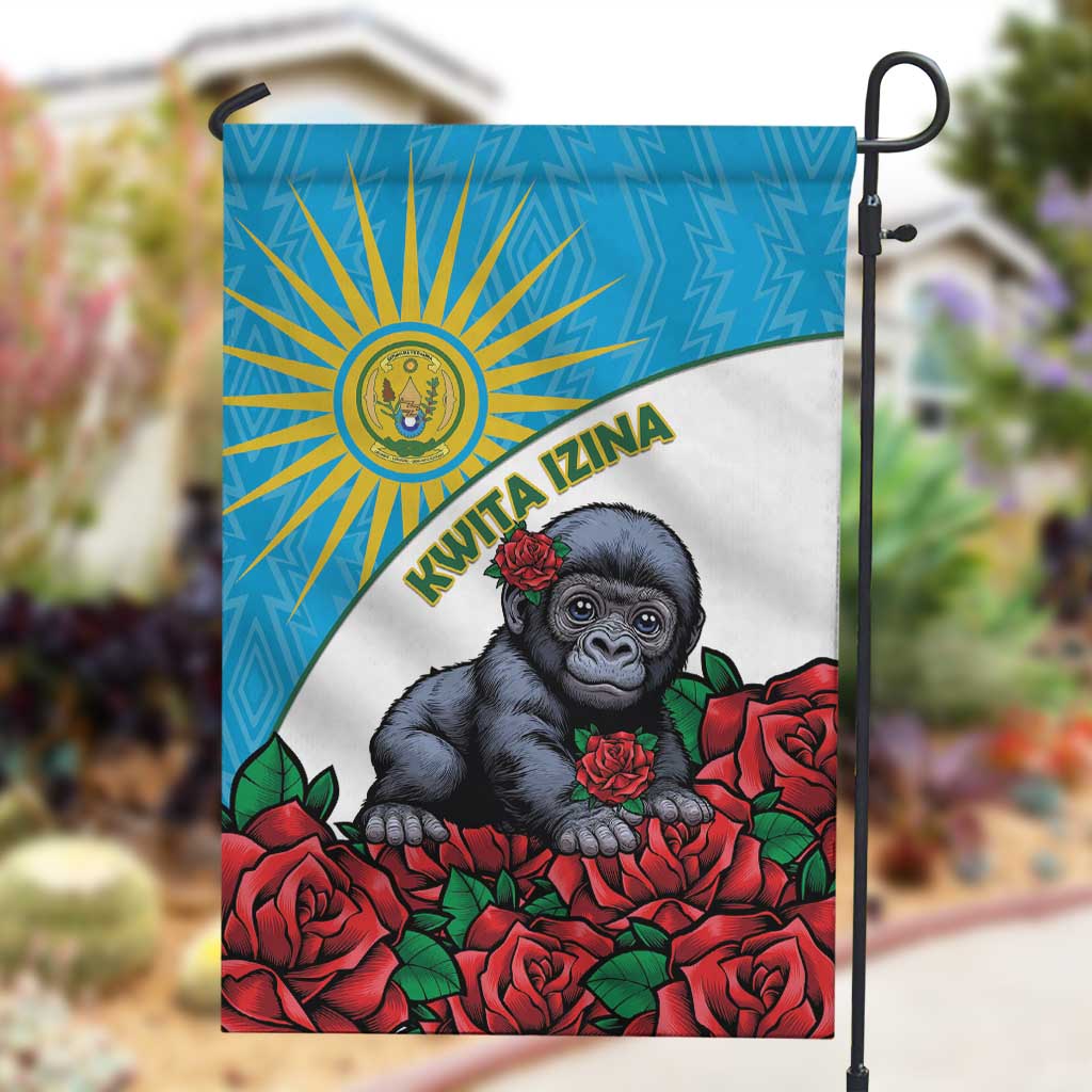 Rwanda’s Gorilla Naming Garden Flag Baby Gorilla Coat Of Arms With Red Rose - African Pride