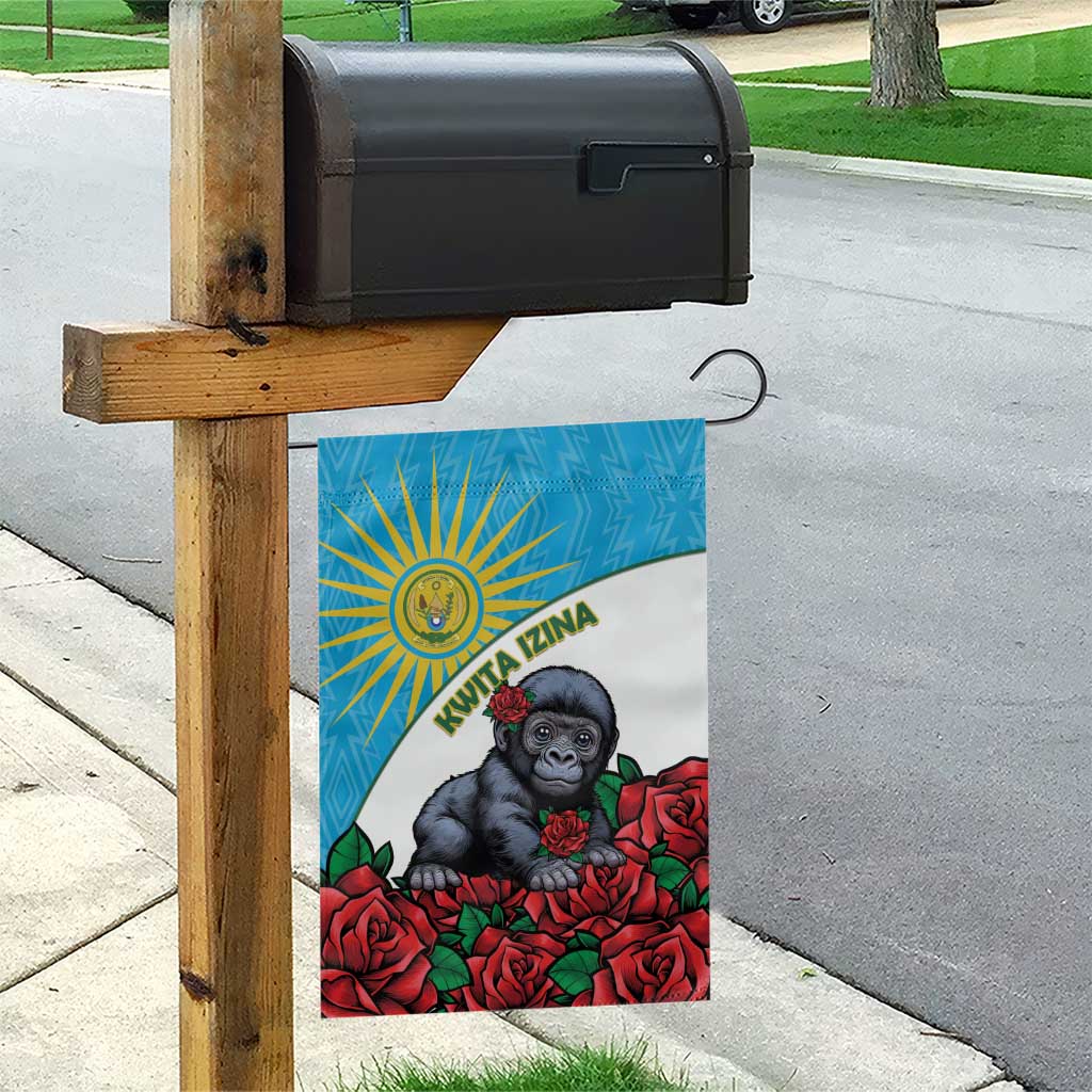 Rwanda’s Gorilla Naming Garden Flag Baby Gorilla Coat Of Arms With Red Rose - African Pride