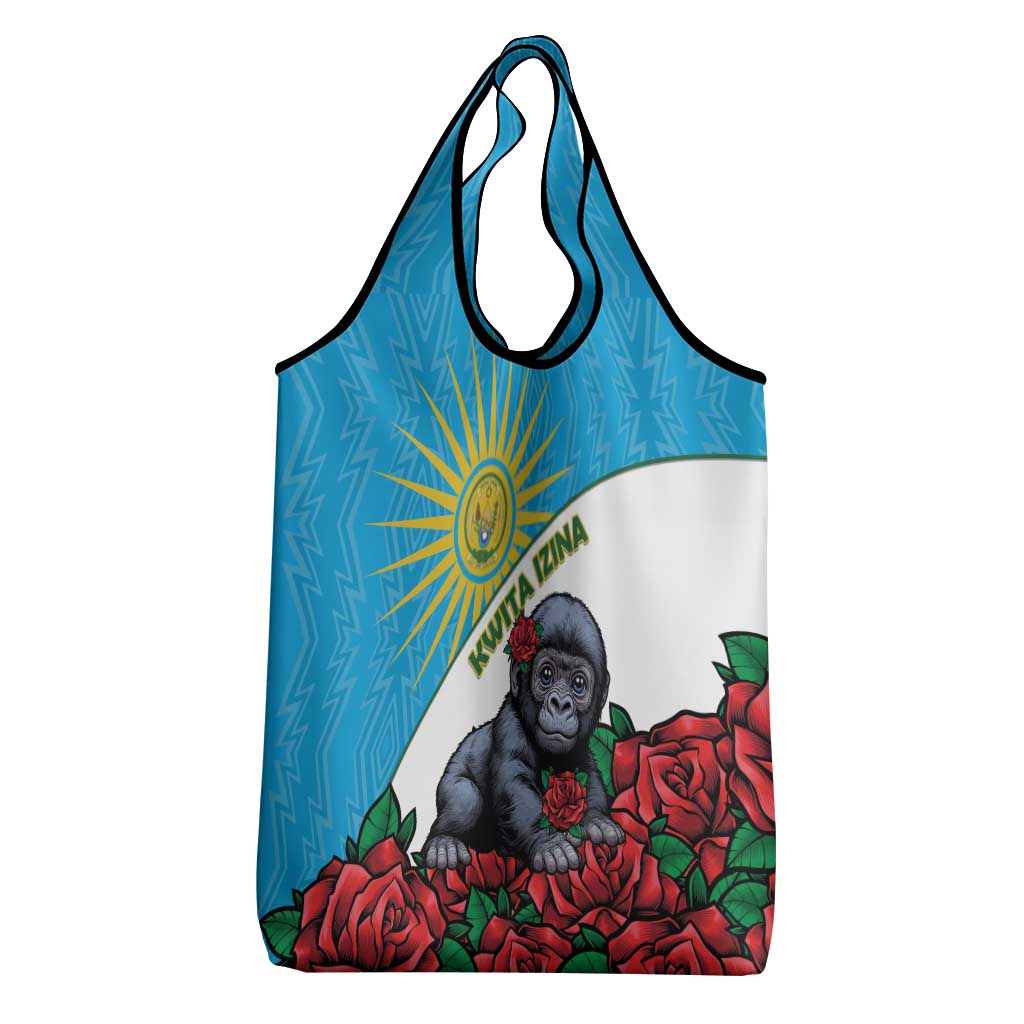 Rwanda’s Gorilla Naming Grocery Bag Baby Gorilla Coat Of Arms With Red Rose - African Pride