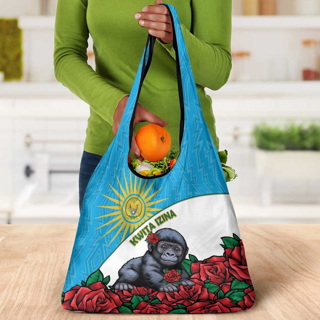 Rwanda’s Gorilla Naming Grocery Bag Baby Gorilla Coat Of Arms With Red Rose - African Pride
